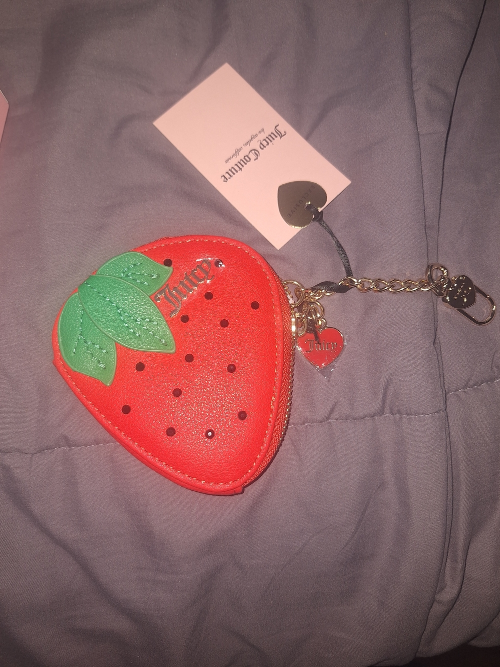 EXCLUSIVE Juicy Couture Strawberry Coin Pouch Keychain - Red & Green